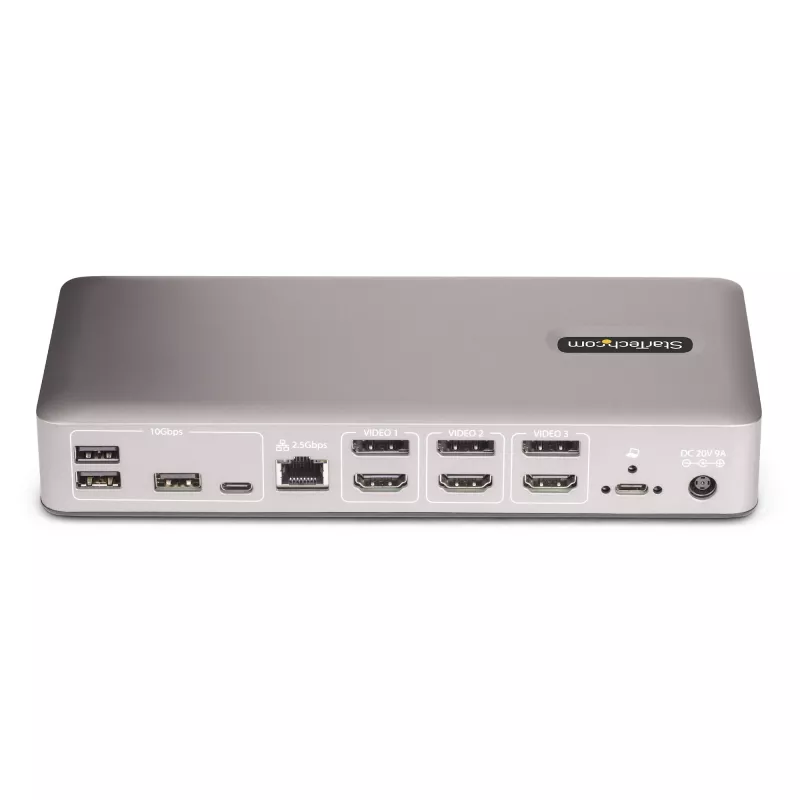 StarTech.com Stacja dokująca USB4 z potrójnym monitorem, 4K 60Hz HDMI lub DisplayPort, ładowanie laptopa 100 W, 2,5 GbE, wielomonitorowa stacja dokująca USB-C, bezsterownikowa