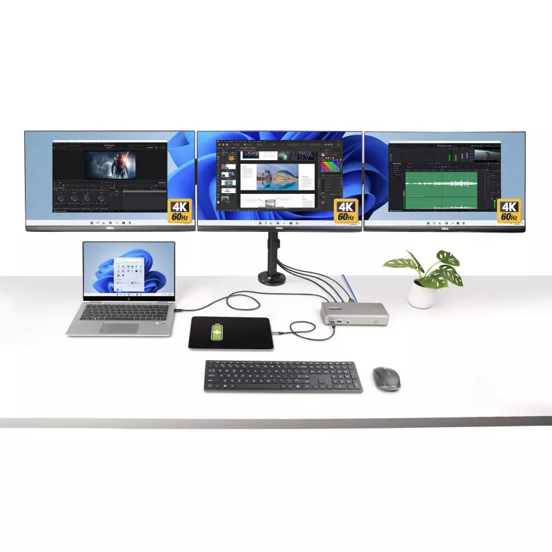 StarTech.com Stacja dokująca USB4 z potrójnym monitorem, 4K 60Hz HDMI lub DisplayPort, ładowanie laptopa 100 W, 2,5 GbE, wielomonitorowa stacja dokująca USB-C, bezsterownikowa