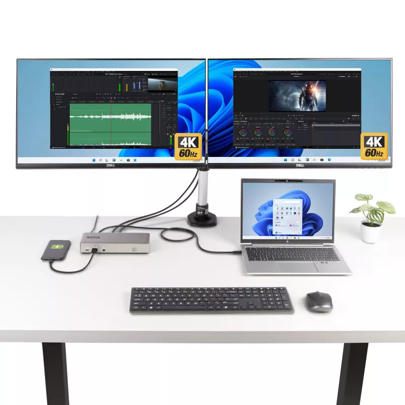 StarTech.com Stacja dokująca USB4 z potrójnym monitorem, 4K 60Hz HDMI lub DisplayPort, ładowanie laptopa 100 W, 2,5 GbE, wielomonitorowa stacja dokująca USB-C, bezsterownikowa