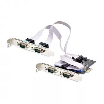 Karta PCIe z 4 portami szeregowymi StarTech.com, karta szeregowa PCI Express na RS232/RS422/RS485 (DB9) z czterema portami, w zestawie niskoprofilowy wspornik, UART 16C1050, Windows/Linux, zgodność z TAA – ochrona ESD poziomu 4