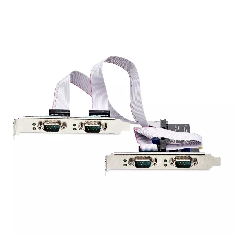 Karta PCIe z 4 portami szeregowymi StarTech.com, karta szeregowa PCI Express na RS232/RS422/RS485 (DB9) z czterema portami, w zestawie niskoprofilowy wspornik, UART 16C1050, Windows/Linux, zgodność z TAA – ochrona ESD poziomu 4