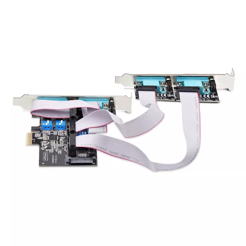 Karta PCIe z 4 portami szeregowymi StarTech.com, karta szeregowa PCI Express na RS232/RS422/RS485 (DB9) z czterema portami, w zestawie niskoprofilowy wspornik, UART 16C1050, Windows/Linux, zgodność z TAA – ochrona ESD poziomu 4