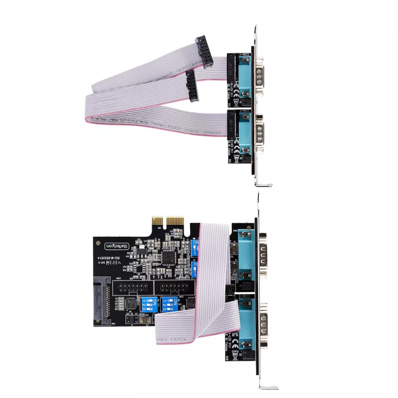 Karta PCIe z 4 portami szeregowymi StarTech.com, karta szeregowa PCI Express na RS232/RS422/RS485 (DB9) z czterema portami, w zestawie niskoprofilowy wspornik, UART 16C1050, Windows/Linux, zgodność z TAA – ochrona ESD poziomu 4