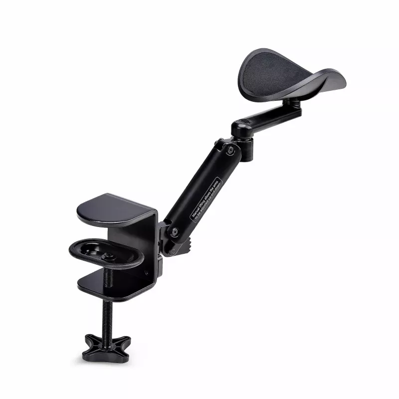 StarTech.com Regulowany podłokietnik do biurka, Ergonomiczne podparcie ramienia/łokcia, obrót 360°, montaż zaciskowy/bez wiercenia, czarny