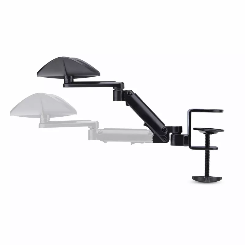 StarTech.com Regulowany podłokietnik do biurka, Ergonomiczne podparcie ramienia/łokcia, obrót 360°, montaż zaciskowy/bez wiercenia, czarny