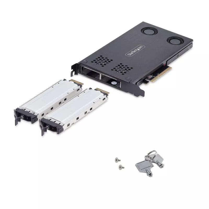 StarTech.com Dual-Bay M.2 NVMe SSD to PCIe x8 Removable Mobile Rack; Bifurcation Required; Tool-less Installation, PCIe Backplane w/Two Hot-Swap Drive Bays