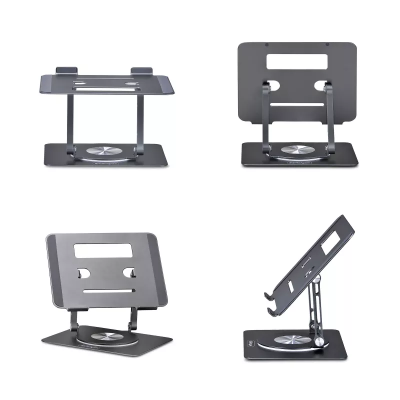 StarTech.com Obrotowa podstawka pod laptopa, 360°, ergonomiczny podnośnik biurkowy do komputera, podwyższona półka z regulowanym pochyleniem, maks. 5 kg, aluminiowa konstrukcja, przenośna