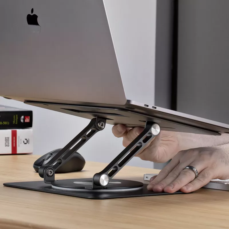 StarTech.com Obrotowa podstawka pod laptopa, 360°, ergonomiczny podnośnik biurkowy do komputera, podwyższona półka z regulowanym pochyleniem, maks. 5 kg, aluminiowa konstrukcja, przenośna