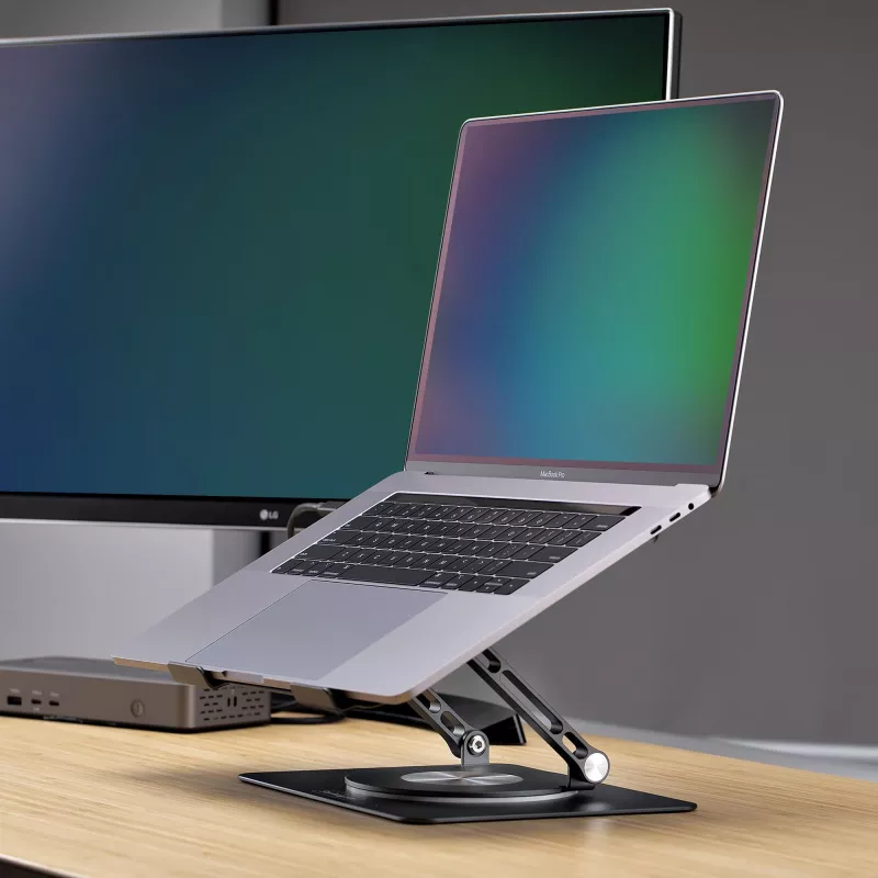 StarTech.com Obrotowa podstawka pod laptopa, 360°, ergonomiczny podnośnik biurkowy do komputera, podwyższona półka z regulowanym pochyleniem, maks. 5 kg, aluminiowa konstrukcja, przenośna