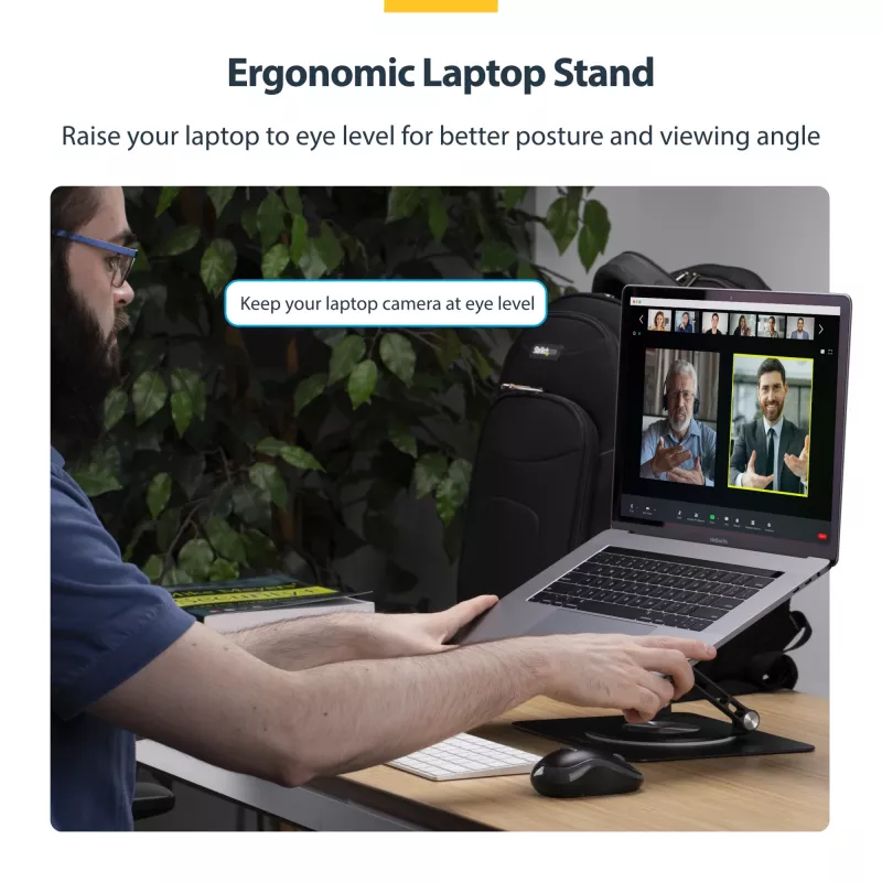 StarTech.com Obrotowa podstawka pod laptopa, 360°, ergonomiczny podnośnik biurkowy do komputera, podwyższona półka z regulowanym pochyleniem, maks. 5 kg, aluminiowa konstrukcja, przenośna
