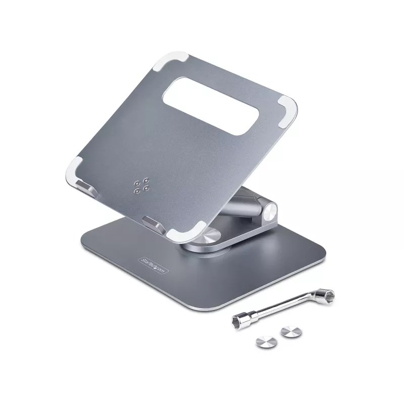 StarTech.com Teleskopowa podstawka pod laptopa, obrotowa podstawa 360°, obrotowy podnośnik komputerowy na biurko, regulowana wysokość i kąt nachylenia, maks. 5 kg, aluminiowa konstrukcja, przenośna konstrukcja