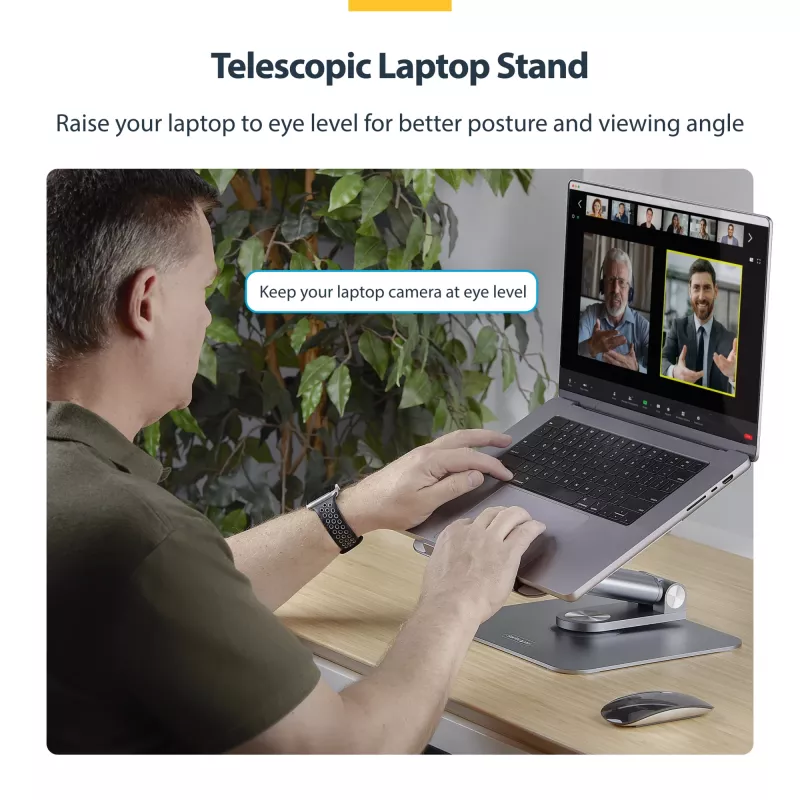 StarTech.com Teleskopowa podstawka pod laptopa, obrotowa podstawa 360°, obrotowy podnośnik komputerowy na biurko, regulowana wysokość i kąt nachylenia, maks. 5 kg, aluminiowa konstrukcja, przenośna konstrukcja