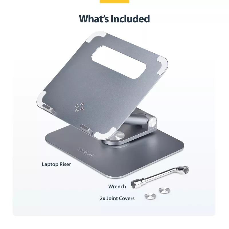 StarTech.com Teleskopowa podstawka pod laptopa, obrotowa podstawa 360°, obrotowy podnośnik komputerowy na biurko, regulowana wysokość i kąt nachylenia, maks. 5 kg, aluminiowa konstrukcja, przenośna konstrukcja