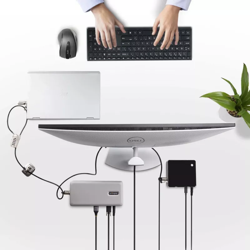 StarTech.com Zestaw blokad do laptopa/komputera stacjonarnego i urządzeń peryferyjnych, zabezpieczenie antykradzieżowe, gniazdo K-Slot, stalowa linka 9,8 stopy (3 m), 3 urządzenia, resetowalna blokada 4-cyfrowa – TAA