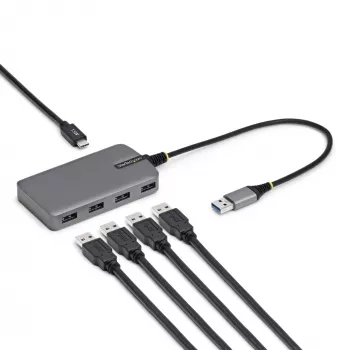 StarTech.com 4-portowy hub USB-A, 5 Gb/s, zasilany z magistrali, USB-A do 4x USB-A z pomocniczym wejściem zasilania USB-C, kabel hosta 1 ft/30 cm, przenośny hub USB do komputerów stacjonarnych/laptopów