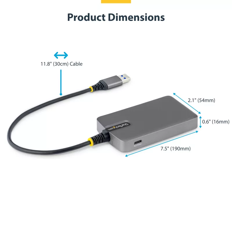 StarTech.com 4-portowy hub USB-A, 5 Gb/s, zasilany z magistrali, USB-A do 4x USB-A z pomocniczym wejściem zasilania USB-C, kabel hosta 1 ft/30 cm, przenośny hub USB do komputerów stacjonarnych/laptopów