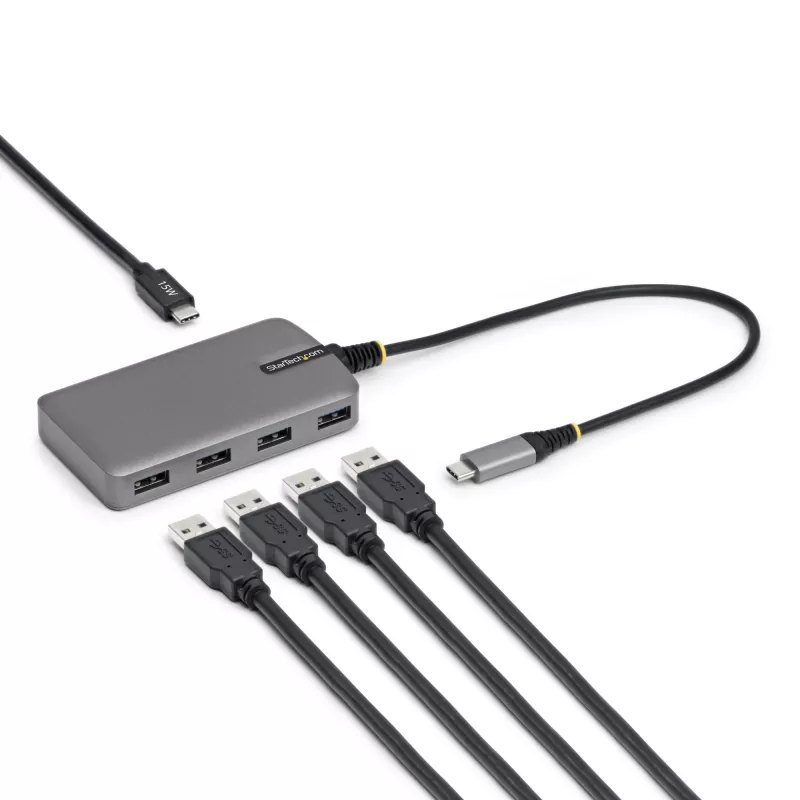StarTech.com 4-Port USB-C Hub, 5Gbps, Bus Powered, USB C to 4x USB-A Hub z USB-C Auxiliary Power Input, 1ft/30cm Host kabel, Portable Desktop/Laptop USB Hub