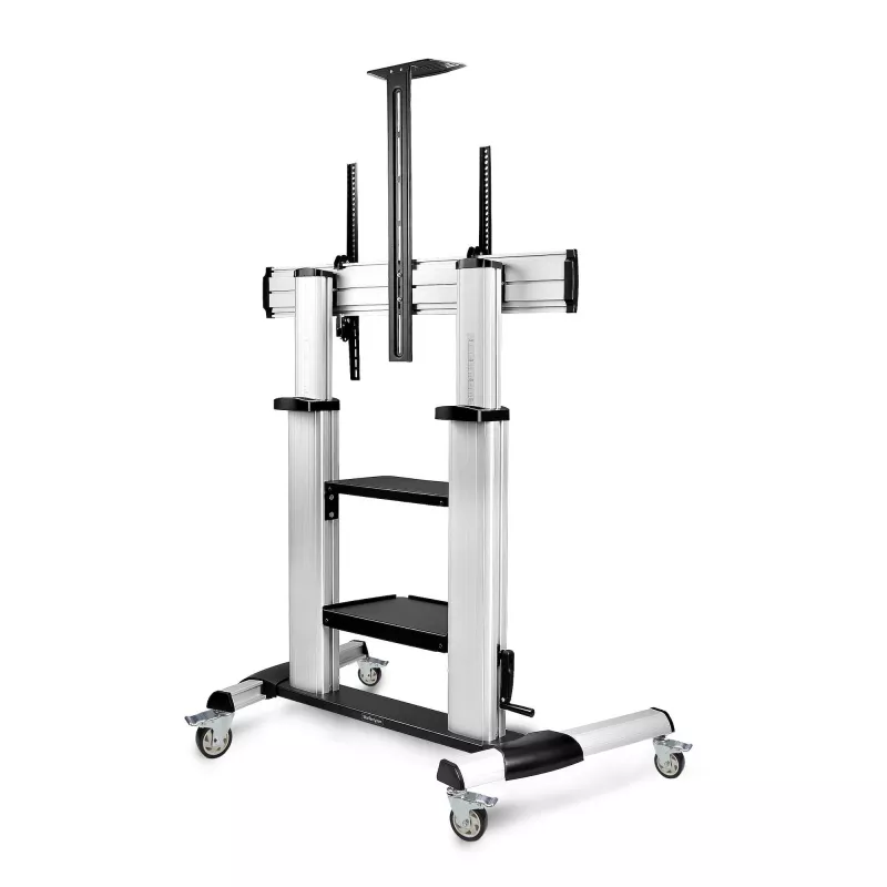 StarTech.com Rolling TV Cart/Stand On Wheels For 60-100inch płaski Screens Up To 220lb (100kg), Height Adjustment via Hand Crank, Mobile/Portable Trolley Mount