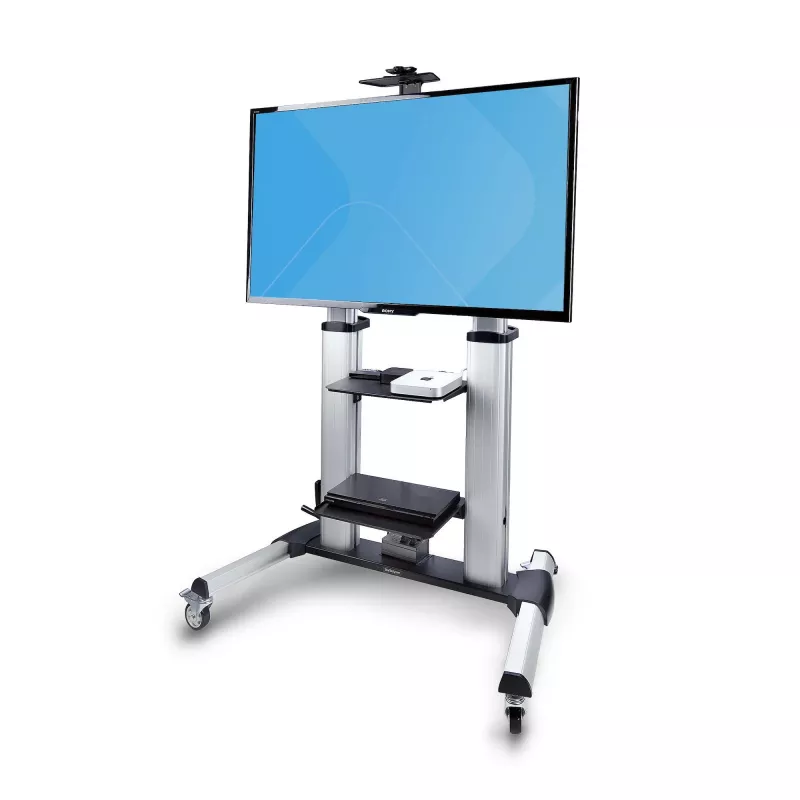StarTech.com Rolling TV Cart/Stand On Wheels For 60-100inch płaski Screens Up To 220lb (100kg), Height Adjustment via Hand Crank, Mobile/Portable Trolley Mount