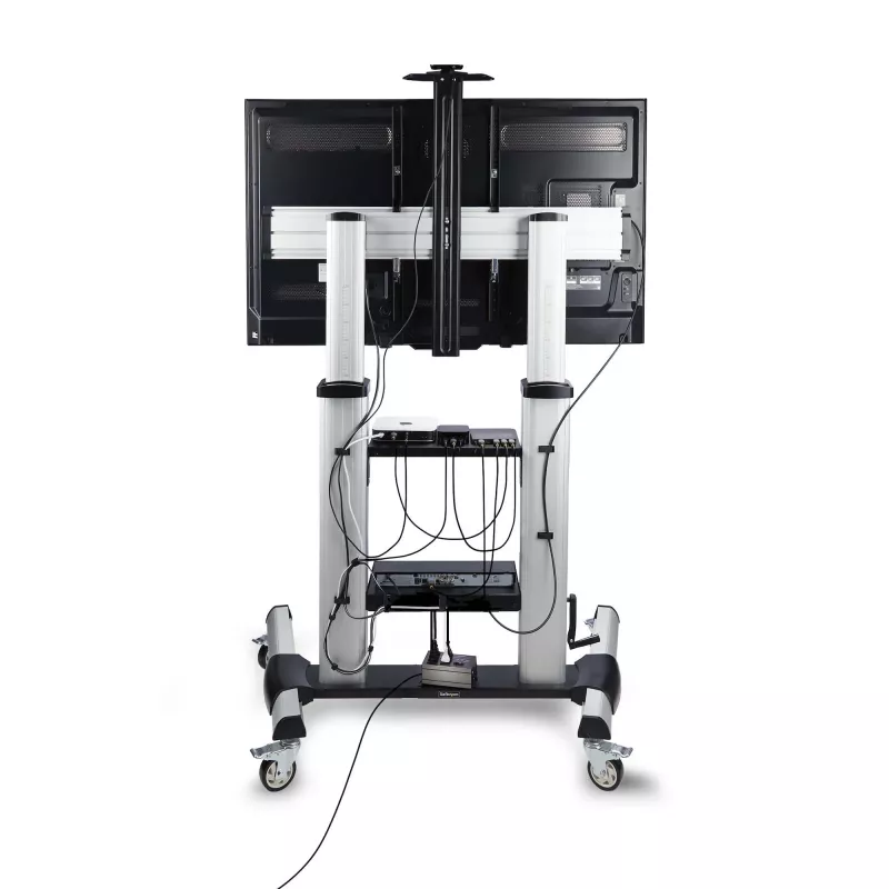 StarTech.com Rolling TV Cart/Stand On Wheels For 60-100inch płaski Screens Up To 220lb (100kg), Height Adjustment via Hand Crank, Mobile/Portable Trolley Mount