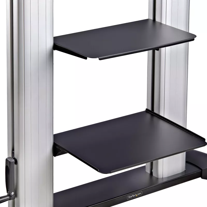StarTech.com Rolling TV Cart/Stand On Wheels For 60-100inch płaski Screens Up To 220lb (100kg), Height Adjustment via Hand Crank, Mobile/Portable Trolley Mount