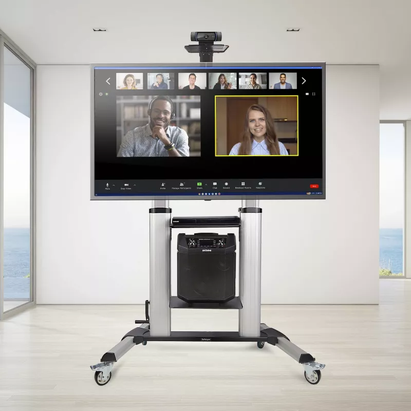 StarTech.com Rolling TV Cart/Stand On Wheels For 60-100inch płaski Screens Up To 220lb (100kg), Height Adjustment via Hand Crank, Mobile/Portable Trolley Mount