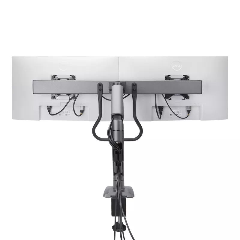 StarTech.com Dwupunktowe ramię do monitorów z poprzeczką, montaż do biurka, do monitorów do 27 cali, VESA 75x75/100x100, maks. 33 funty/15 kg, zacisk C, w pełni przegubowe, sprężyna mechaniczna, TAA
