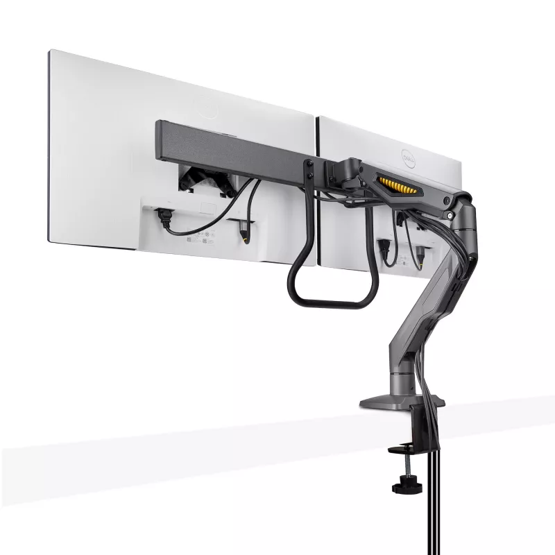 StarTech.com Dwupunktowe ramię do monitorów z poprzeczką, montaż do biurka, do monitorów do 27 cali, VESA 75x75/100x100, maks. 33 funty/15 kg, zacisk C, w pełni przegubowe, sprężyna mechaniczna, TAA