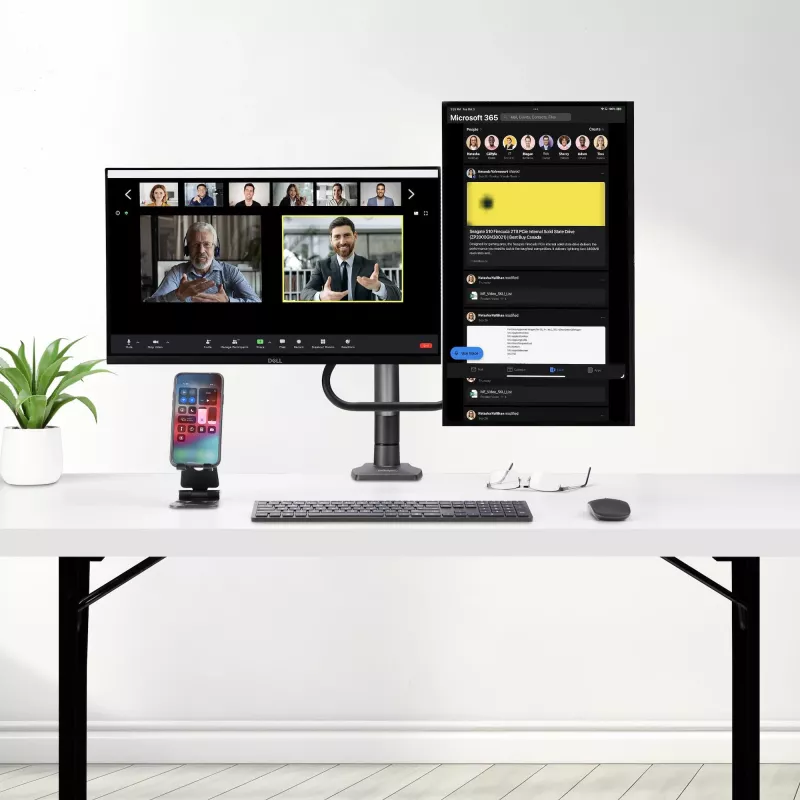 StarTech.com Dwupunktowe ramię do monitorów z poprzeczką, montaż do biurka, do monitorów do 27 cali, VESA 75x75/100x100, maks. 33 funty/15 kg, zacisk C, w pełni przegubowe, sprężyna mechaniczna, TAA