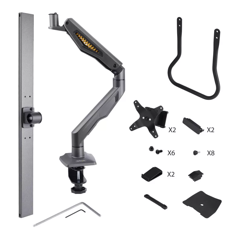 StarTech.com Dwupunktowe ramię do monitorów z poprzeczką, montaż do biurka, do monitorów do 27 cali, VESA 75x75/100x100, maks. 33 funty/15 kg, zacisk C, w pełni przegubowe, sprężyna mechaniczna, TAA