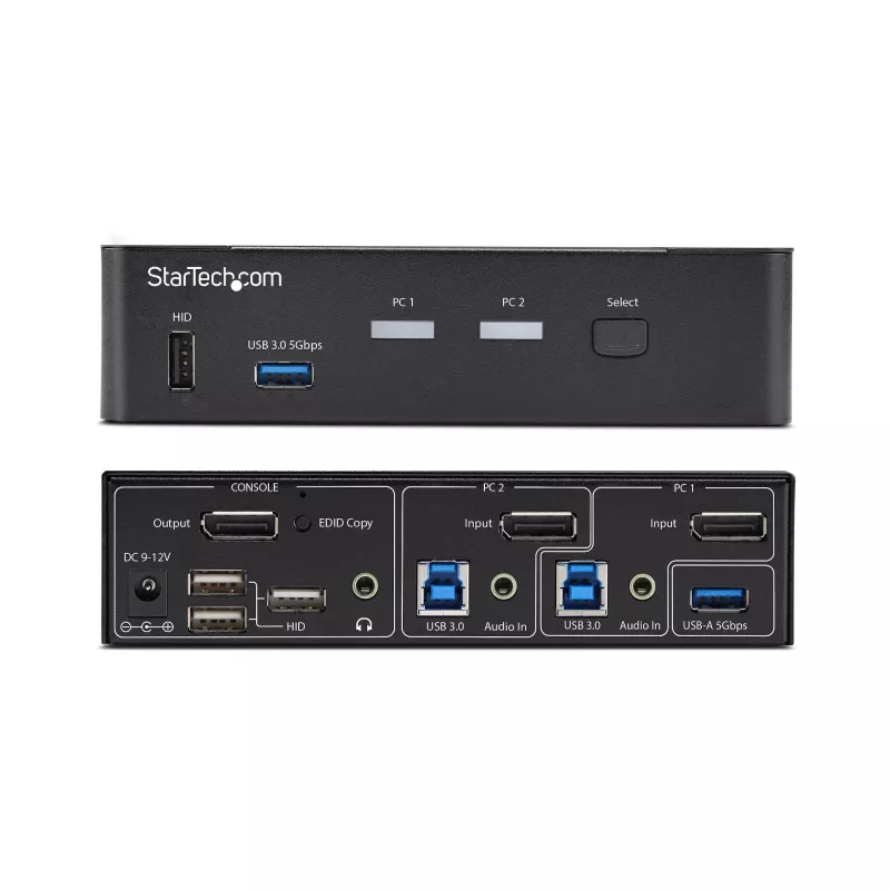 StarTech.com 2-portowy przełącznik KVM DisplayPort, 4K 60 Hz, DP 1.2, zarządzanie EDID, 2-portowy koncentrator USB 3.0, 4 porty USB HID, zgodny z TAA