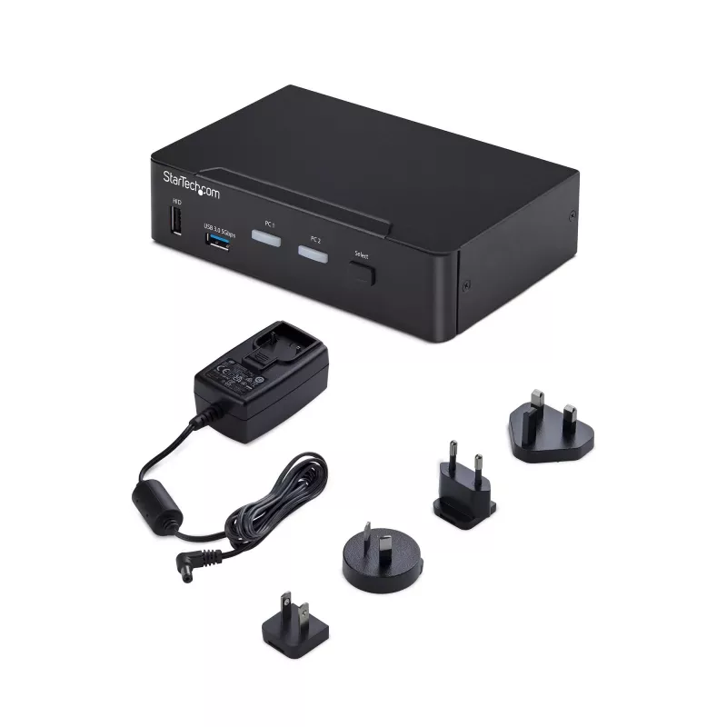StarTech.com 2-portowy przełącznik KVM DisplayPort, 4K 60 Hz, DP 1.2, zarządzanie EDID, 2-portowy koncentrator USB 3.0, 4 porty USB HID, zgodny z TAA