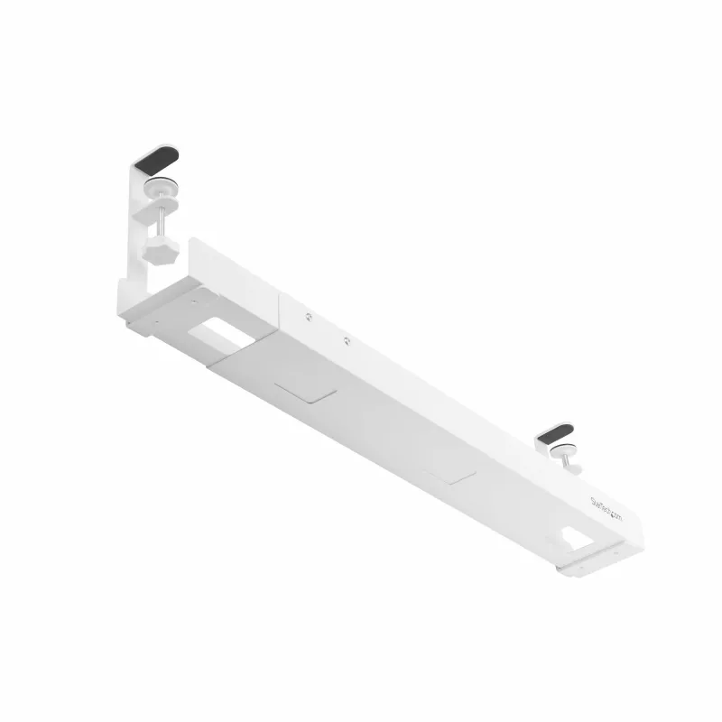 StarTech.com Under Desk kabel Management Tray, Length Adjustable kabel Organizer, Clamp-On Installation, No Drilling Required, Power Bar Holder, biały