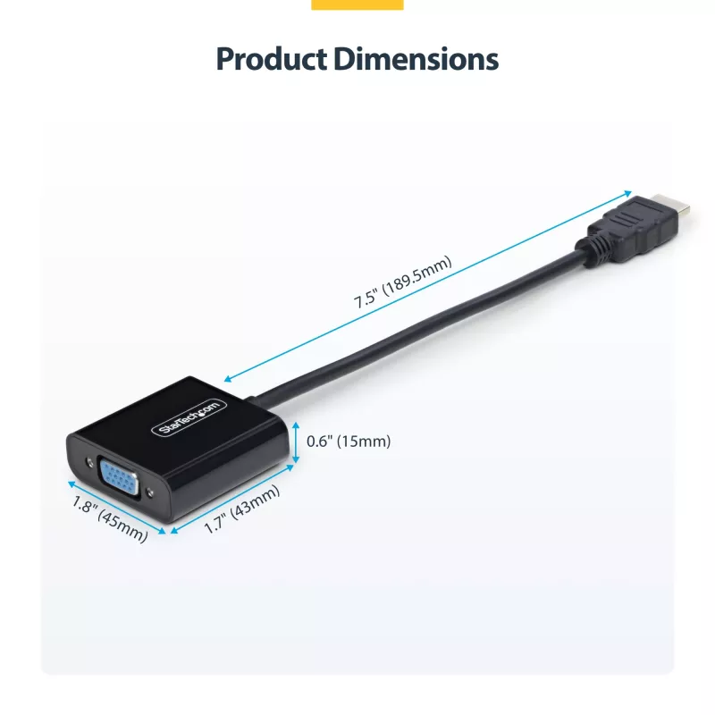 StarTech.com Adapter HDMI na VGA, aktywny konwerter wideo do laptopa/komputera stacjonarnego, 1920x1080 (1080p), źródło HDMI do monitora/wyświetlacza/projektora VGA
