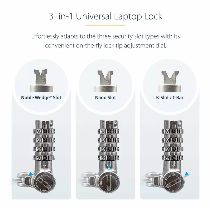 StarTech.com 25-Pack Universal Laptop Lock 6.6ft, Keyed Alike Locking kabel, Security kabel, Kompatybilny w/Noble Wedge®/Nano/K-Slot, Anti-Theft Cut-Resistant kabel
