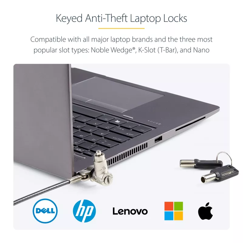 StarTech.com 25-Pack Universal Laptop Lock 6.6ft, Keyed Alike Locking kabel, Security kabel, Kompatybilny w/Noble Wedge®/Nano/K-Slot, Anti-Theft Cut-Resistant kabel