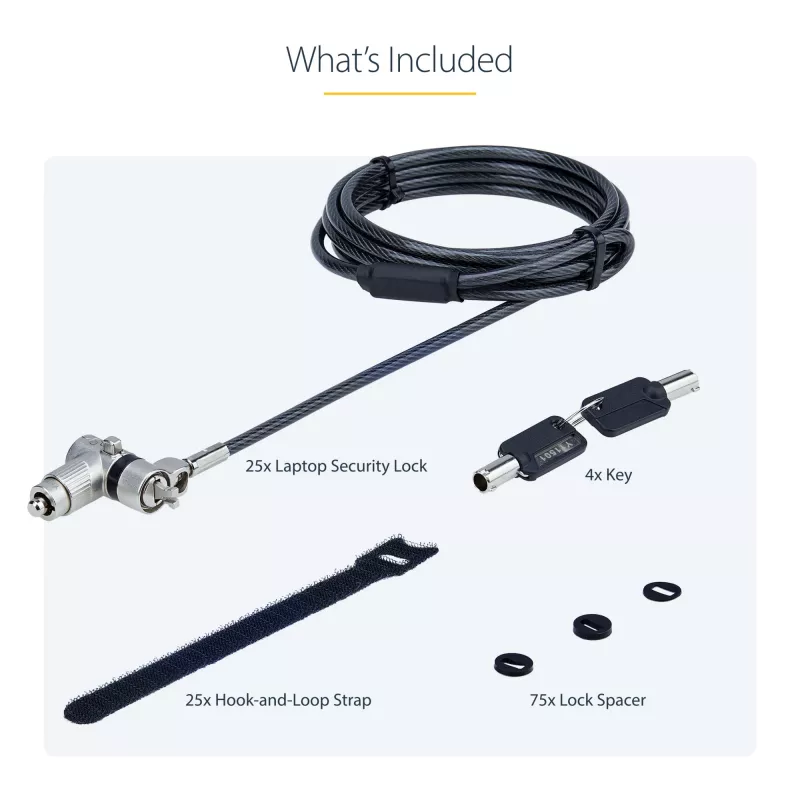 StarTech.com 25-Pack Universal Laptop Lock 6.6ft, Keyed Alike Locking kabel, Security kabel, Kompatybilny w/Noble Wedge®/Nano/K-Slot, Anti-Theft Cut-Resistant kabel