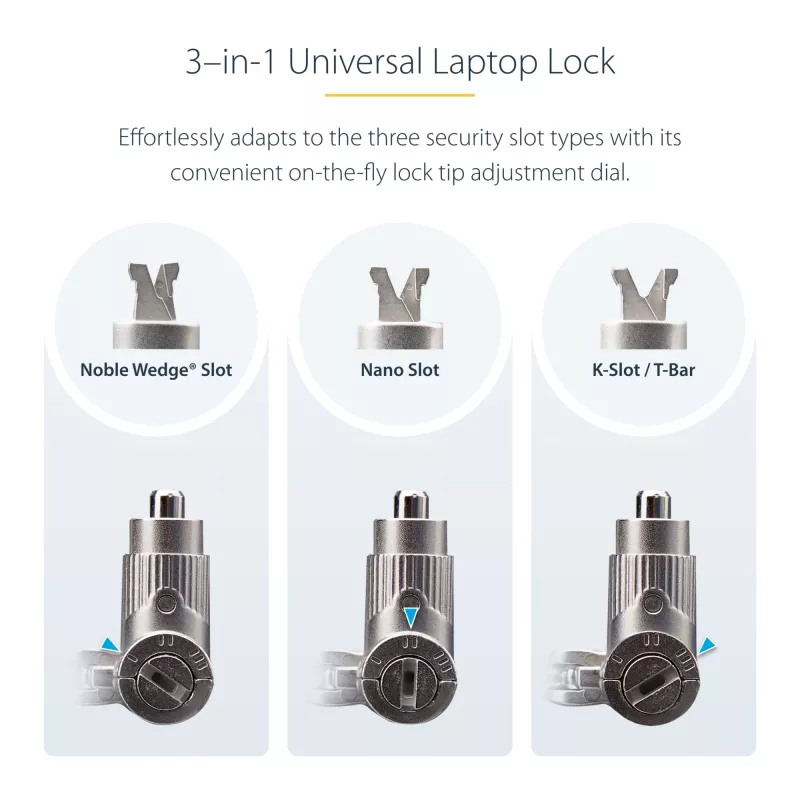 StarTech.com 25-Pack Universal Laptop Lock 6.6ft, Keyed Alike Locking kabel, Security kabel, Kompatybilny w/Noble Wedge®/Nano/K-Slot, Anti-Theft Cut-Resistant kabel