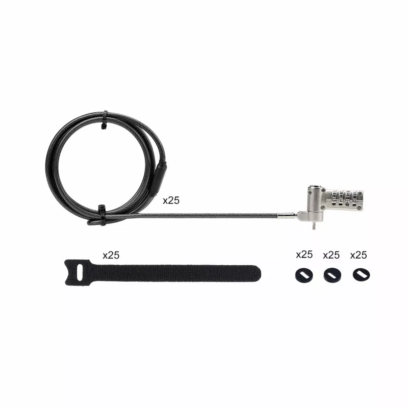 StarTech.com 25-Pack Universal Laptop Lock 6.6ft (2m), Serializowana linka zabezpieczająca do notebooka, kompatybilna z Noble Wedge®/Nano/K-Slot, linka z zamkiem szyfrowym bezkluczykowa - TAA