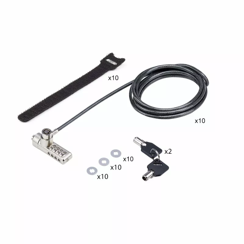 StarTech.com 10-Pack Dual-Access Laptop Lock, 6.5ft (2m) Keyed Alike and Combination Security kabel Lock for K-Slot Devices, Computer Anti-Theft Steel kabel