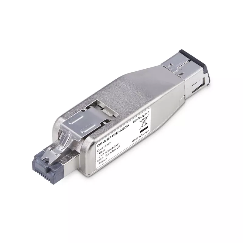 StarTech.com Konwerter mediów Gigabit Fiber na RJ45 Ethernet, klucz sprzętowy, optyczny Single-Mode 10 km / Multi-Mode 800 m, zasilanie PoE, kompaktowa konstrukcja, metalowa obudowa, Micro Mini, TAA