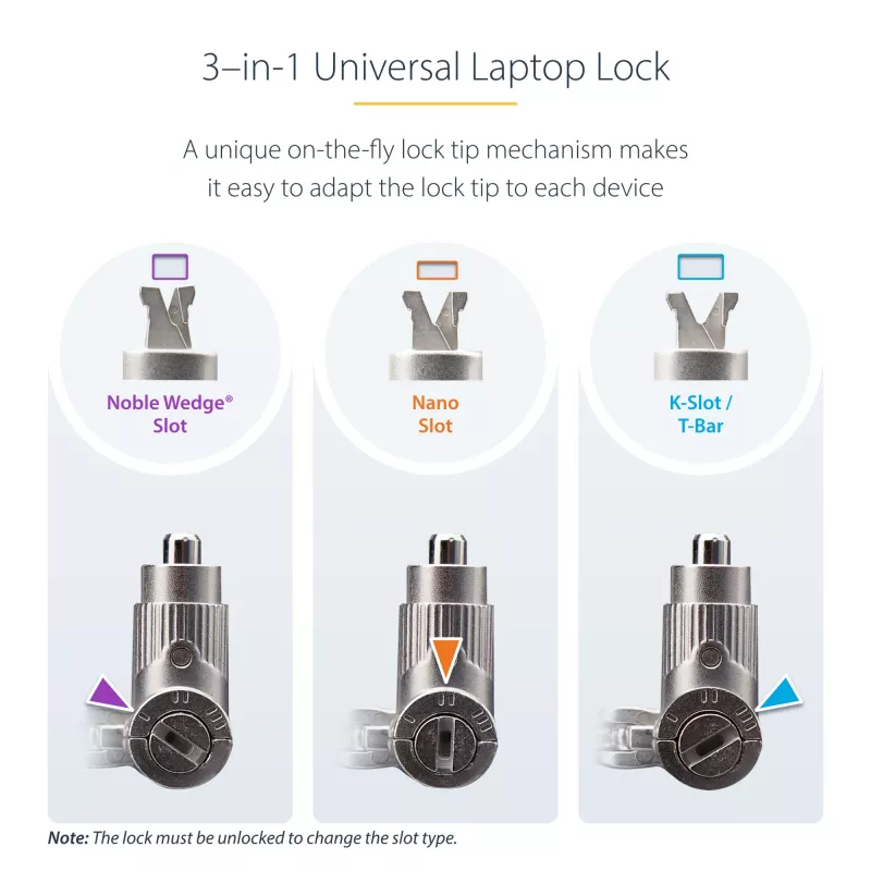 StarTech.com 25-pak uniwersalnej blokady do laptopa 2 m, linka zamykana na klucz główny, zabezpieczenie komputera, kompatybilna z Noble Wedge®/Nano/K-Slot; antykradzieżowa linka odporna na przecięcie
