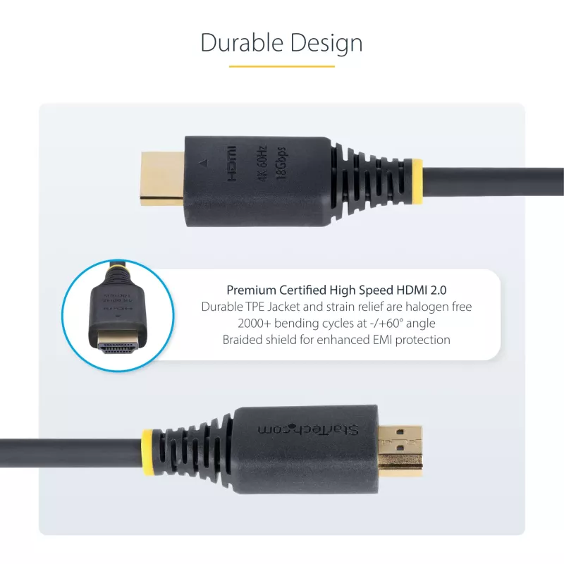 StarTech.com 2m (6.6ft) Premium Certified High Speed HDMI kabel, 4K 60Hz/1440p 144Hz, HDR10/HDCP 2.2/ARC, 18Gbps, UHD HDMI 2.0 Cord for TV/Monitor/Display, TPE Jacket