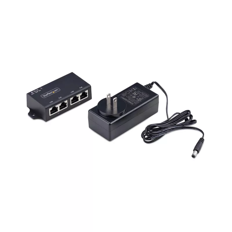 StarTech.com 2-portowy Gigabitowy Midspan PoE+ Injector, 10/100/1000Mbps, PoE+ (802.3af/at), 30W, 1Gbps Ethernet, możliwość montażu na ścianie, niezarządzalny zasilacz PoE inline