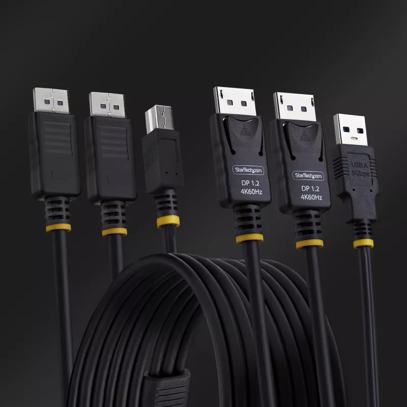 StarTech.com Kabel KVM Dual-DisplayPort i USB 5Gbps 1,8 m (6 stóp), 4K 60 Hz, uniwersalnie kompatybilny przewód combo DP 1.2/USB 3.0 do przełączników KVM z dwoma monitorami