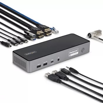 Stacja dokująca StarTech.com USB-C z obsługą trzech monitorów, ładowarka do laptopa 140 W dla MacBook Pro i Windows, HDMI 4K 60 Hz lub DisplayPort, TAA
