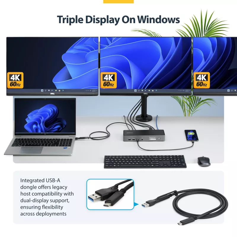 Stacja dokująca StarTech.com USB-C z obsługą trzech monitorów, ładowarka do laptopa 140 W dla MacBook Pro i Windows, HDMI 4K 60 Hz lub DisplayPort, TAA