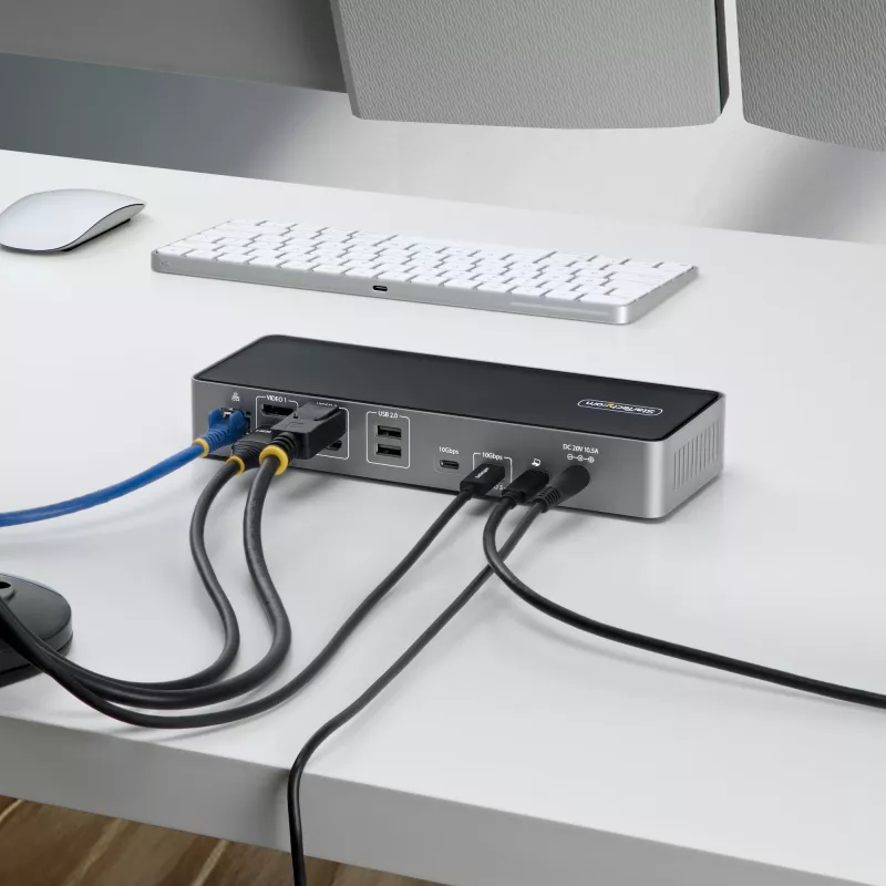 Stacja dokująca StarTech.com USB-C z obsługą trzech monitorów, ładowarka do laptopa 140 W dla MacBook Pro i Windows, HDMI 4K 60 Hz lub DisplayPort, TAA