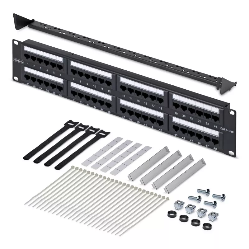 StarTech.com 48-Port 2U Rackmount Cat6 Patch Panel, RJ45, UTP, 110 Punch-Down, Cat 6 Ethernet Patch Panel do sieciowej szafy serwerowej