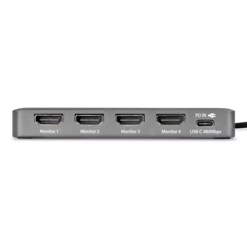 StarTech.com USB-C do adaptera stacji roboczej z czterema monitorami, 4K 60Hz HDMI, 140W PD Passthrough do ładowania laptopa, port USB do bezprzewodowej klawiatury / myszy, TAA